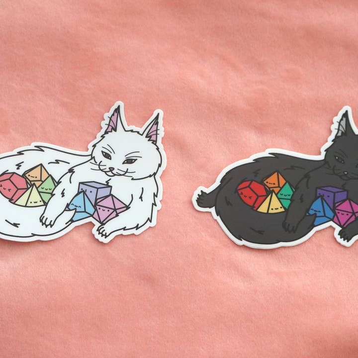 Maine Coon D20 Dice Buddy Sticker for wholesale by Dbl Feature