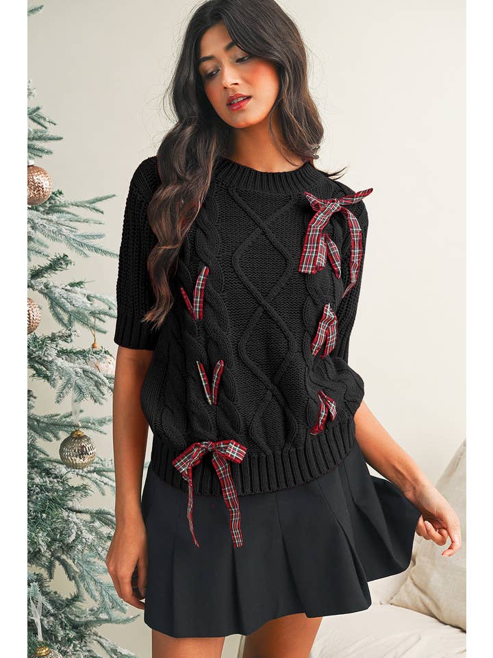 Little Daisy Closet - Wholesale Knit Sweater - Women's - LDC Cable Knit Christmas Holiday Puff Short Sleeve Sweater6