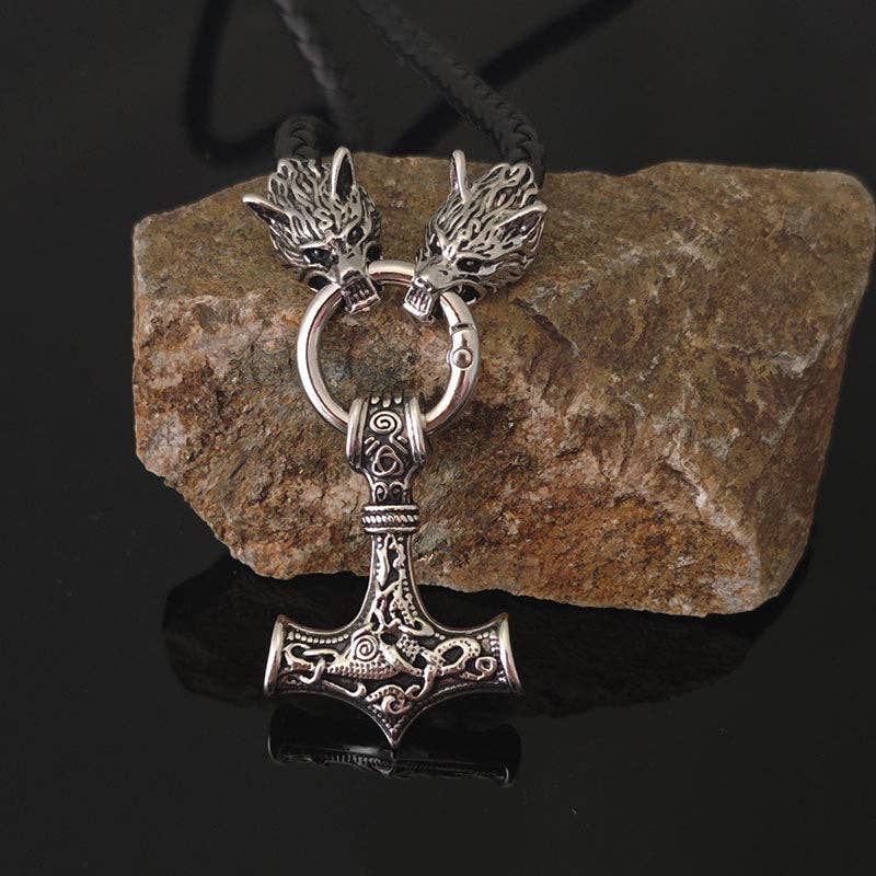 SALINA TRADING INC - Wholesale Pendant/Charm Necklace - Celtic Wolf Head Leather Necklace with Hammer Pendant8