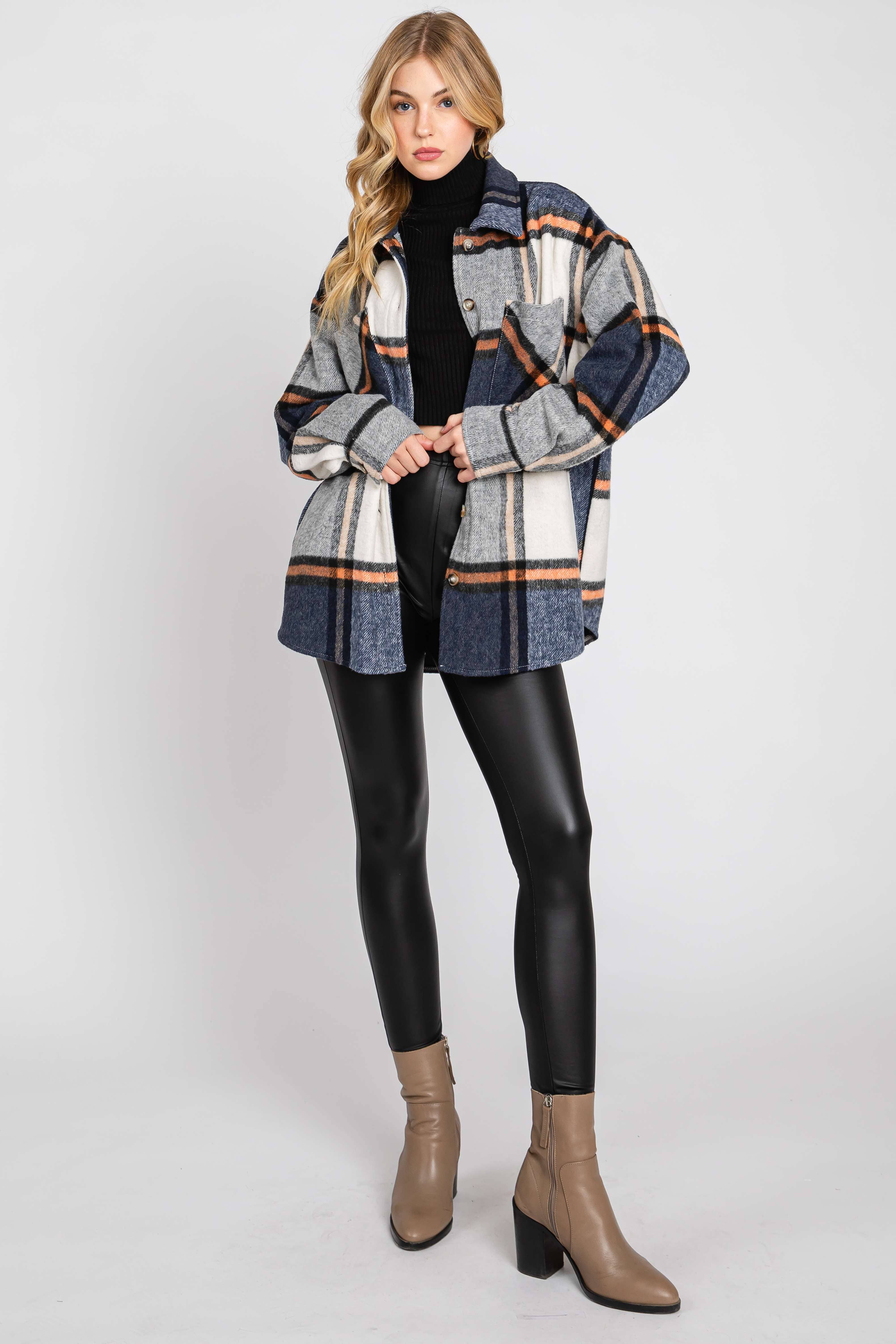 ELLEBORN - Wholesale Shirt Jacket/Shacket - Women's - Plaid Button Down Jacket 3410T-A16