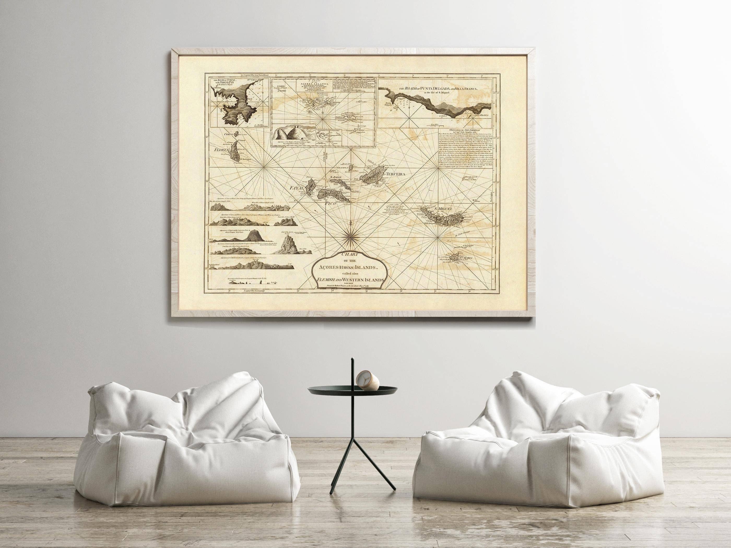 OldCityPrints - Old Maps and Posters - Wholesale Art Print - Old Map of Azores Islands 1787 Portuguese map Azores | Vintage Map Wall Art Print1