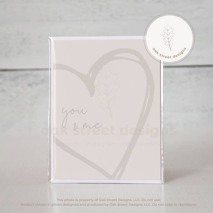 You & Me Heart Outline Folded Card for wholesale by Oak Street Designs