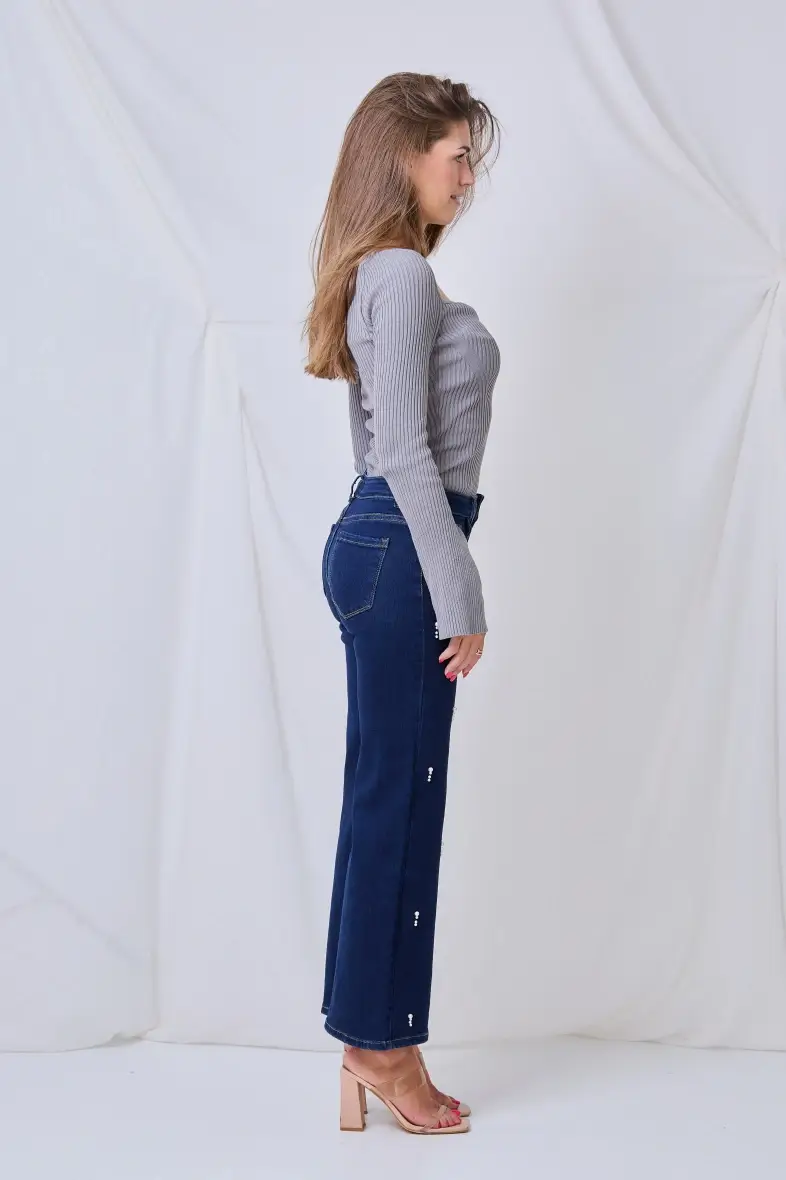ANA & LUCY – Engroshandel Jeans - Dame – Jeans med brede ben til kvinder med smarte perler - ANA & LUCY6