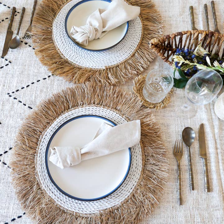 Joglo living - Wholesale Placemat - Raffia fringed placemat 002 - white6