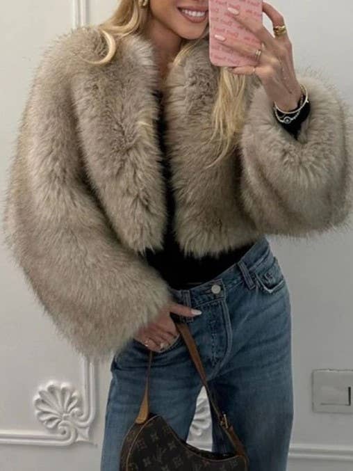 Mia faux long fur cropped coat for wholesale by Rosa Clothing