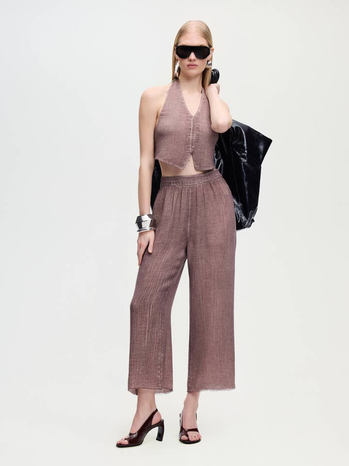 Linen Brown Pants (3529); 68% Lyocell 32% Linen for wholesale by Fulmarix