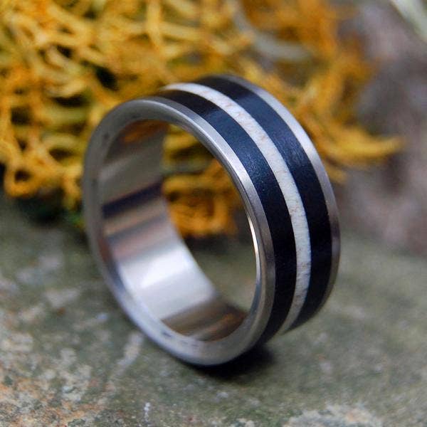 Minter & Richter Designs - Wholesale Wedding Band/Ring - Ebony Wood & Moose Antler Men's Wedding Ring