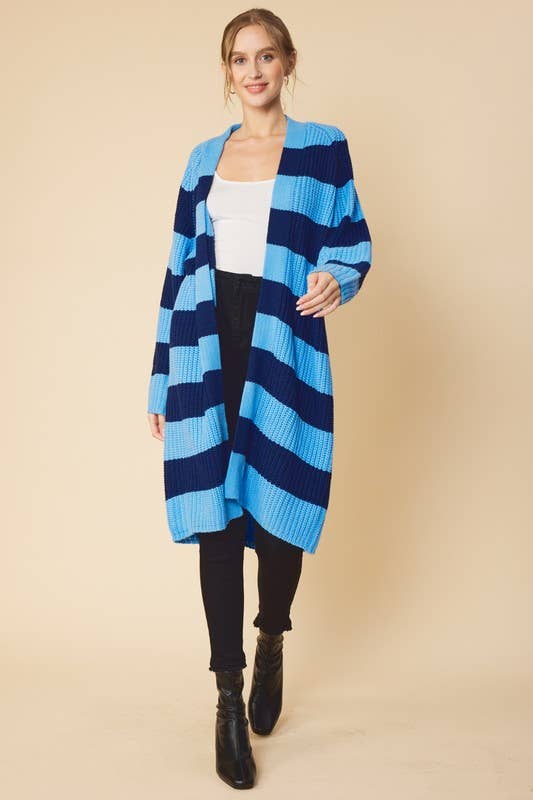 Peace Love Line - Wholesale Cardigan - Women's - STRIPED MIDI SWEATER CARDIGAN12