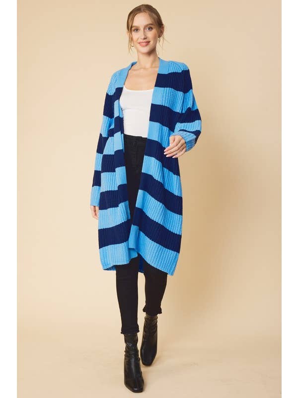 Peace Love Line - Wholesale Cardigan - Women's - STRIPED MIDI SWEATER CARDIGAN12