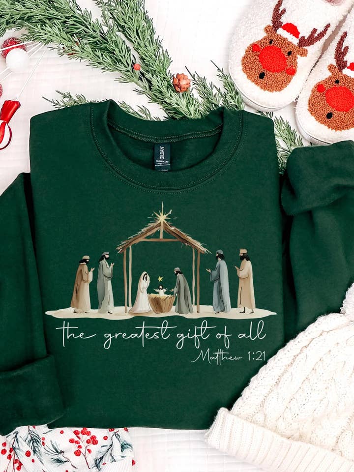 Sudadera Verde Bosque El Mejor Regalo de Todos | Navidad para venta al por mayor de Curly Tailed Designs