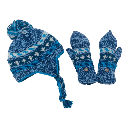 Karma Nepal Crafts - Wholesale Winter Accessory Set - Kids - Hand Knit Winter Kids Hat with Gloves0