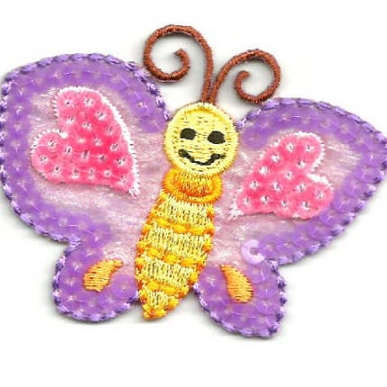 Pink and Purple Sequin Butterfly Embroidered Patch - Iron on Applique - 156307 for wholesale by Wholesale Applique