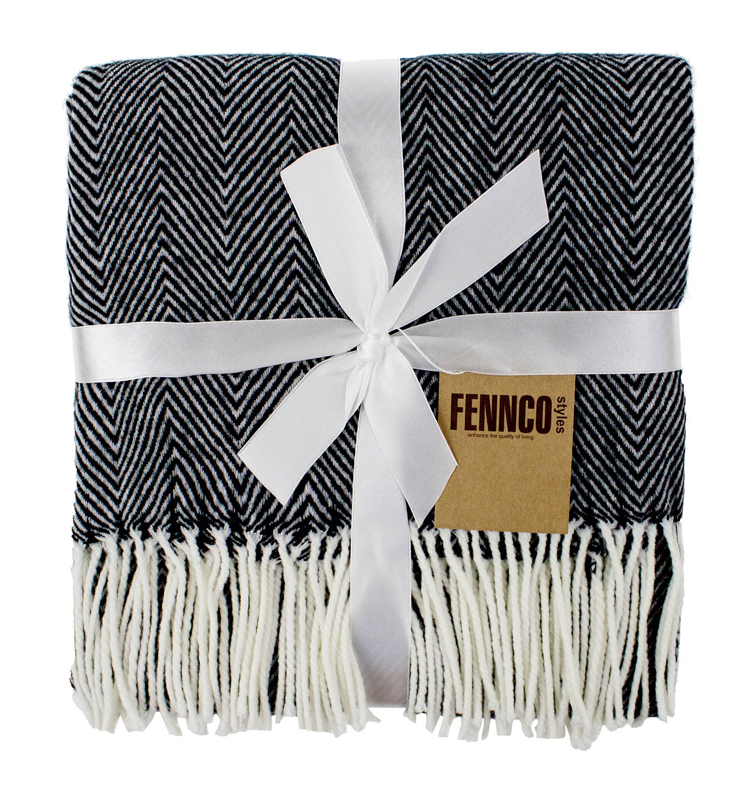 Fennco Styles - Vente Plaids - Plaid à franges noires à chevrons 50 x 60 pouces3