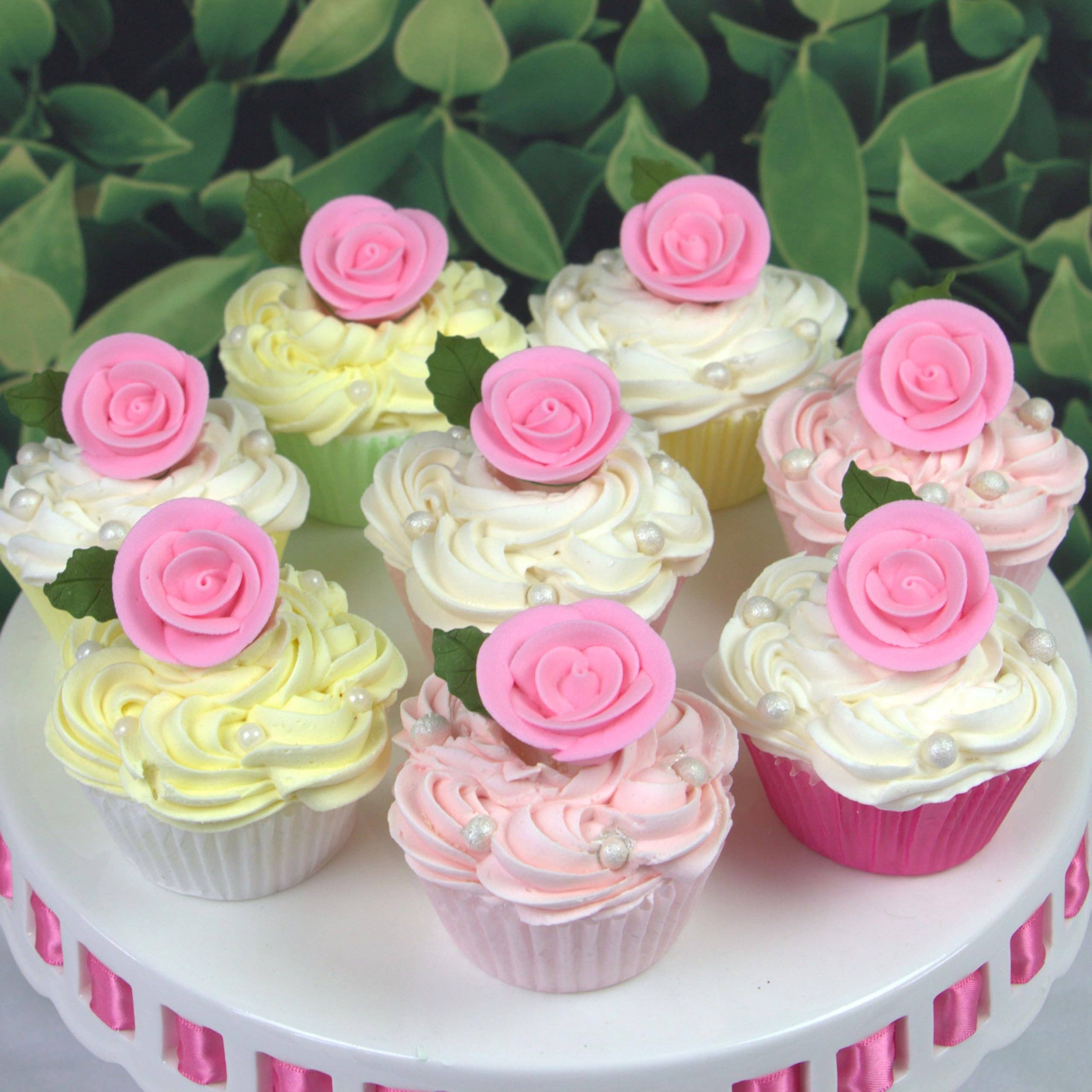 Global Sugar Art - Vente Décoration pour cake/cupcake - Roses comestibles premium pour gâteaux et cupcakes, roses en glaçage royal sucré, par Global Sugar Art, rose1