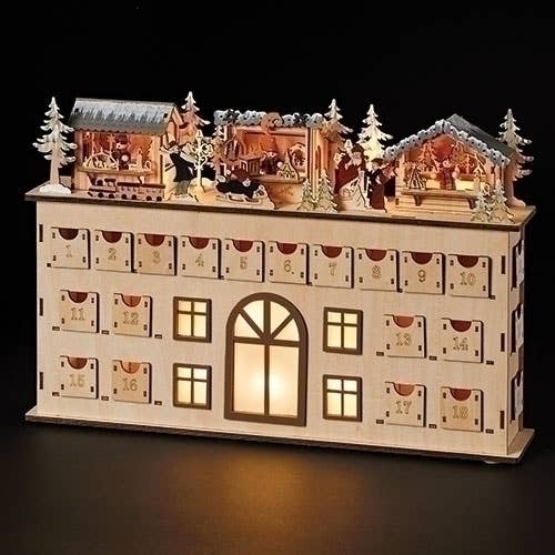 Roman - Wholesale Advent Calendar - Lighted 3 Cabin Scene; Countdown to Christmas, Laserwood0