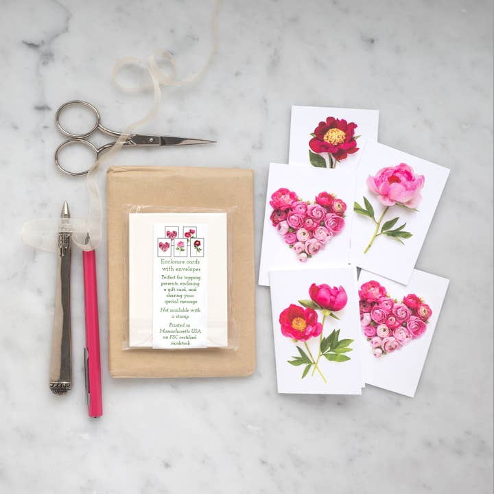 Set of Mini cards - Hearts & Pink Flowers for wholesale by Bottle Branch