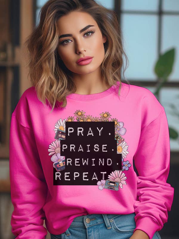 Sweatshirt Religious Pray Praise Rewind Repeat 833224 pour la vente par Cali Boutique Wholesale