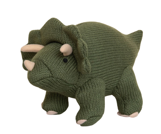 Best Years Ltd - Wholesale Stuffed/Plush Toy - Kids & Baby - Knitted Triceratops Dinosaur Teddy Soft Toy - Moss Green1