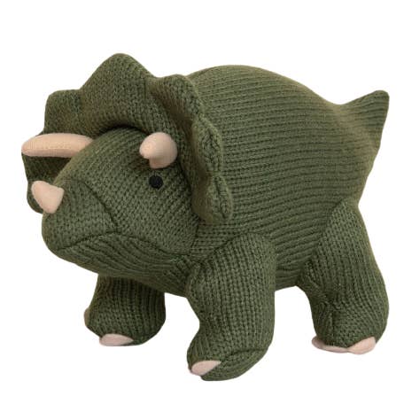 Best Years Ltd - Wholesale Stuffed/Plush Toy - Kids & Baby - Knitted Triceratops Dinosaur Teddy Soft Toy - Moss Green1