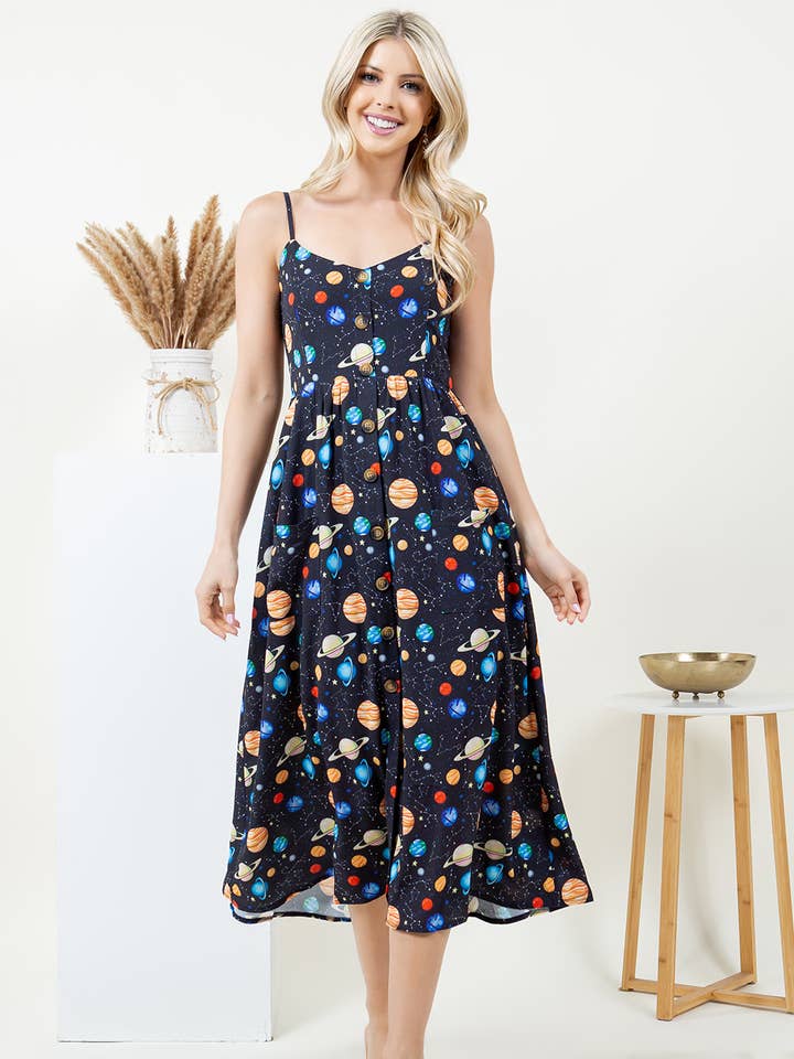 Galaxy print Cami midi Dress for wholesale by LA Soul