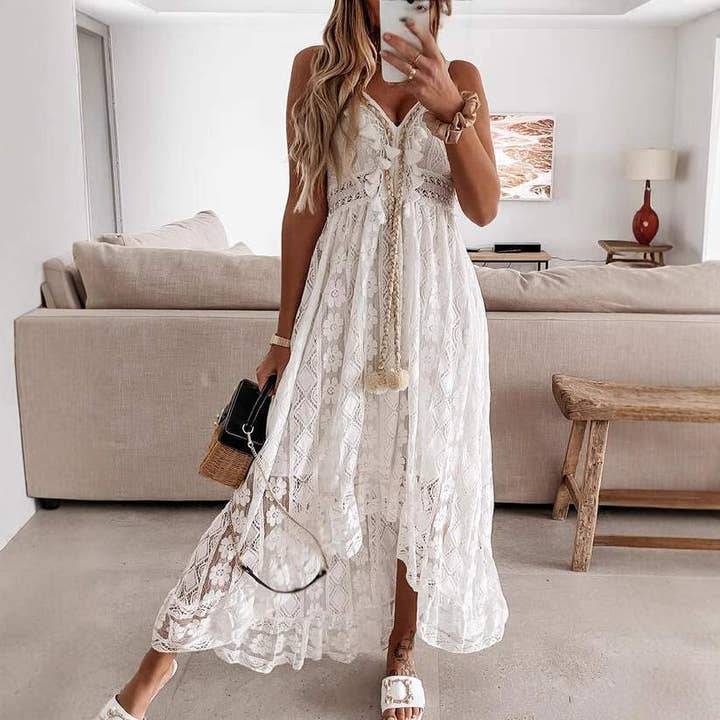 Fashion Combination - Wholesale Blouse - Women's - spring lace sling large swing solid color dress12