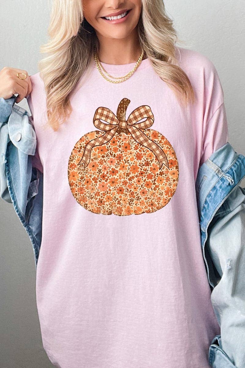 COLORBEAR – Engroshandel Grafisk t-shirt - Dame – Grafisk T-shirt i kraftig bomuld med blomster og græskar til efteråret3