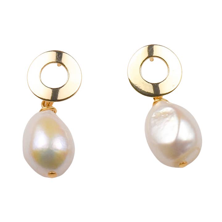 Gold Circle Earring with Pearl for wholesale by ali & bird jewelry