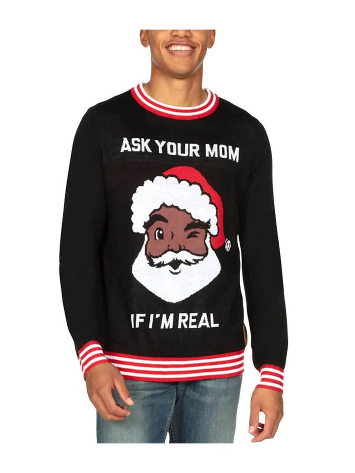 Tipsy Elves - Wholesale Knit Sweater - Men's - Ask Your Mom If I'm Real Men's Ugly Christmas Sweater