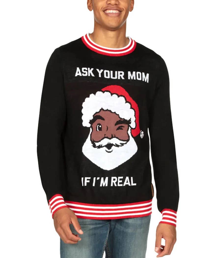 Tipsy Elves - Vente Pull en maille – homme - Pull "Demande à ta Maman" - Pull de Noël drôle pour homme avec Père Noël