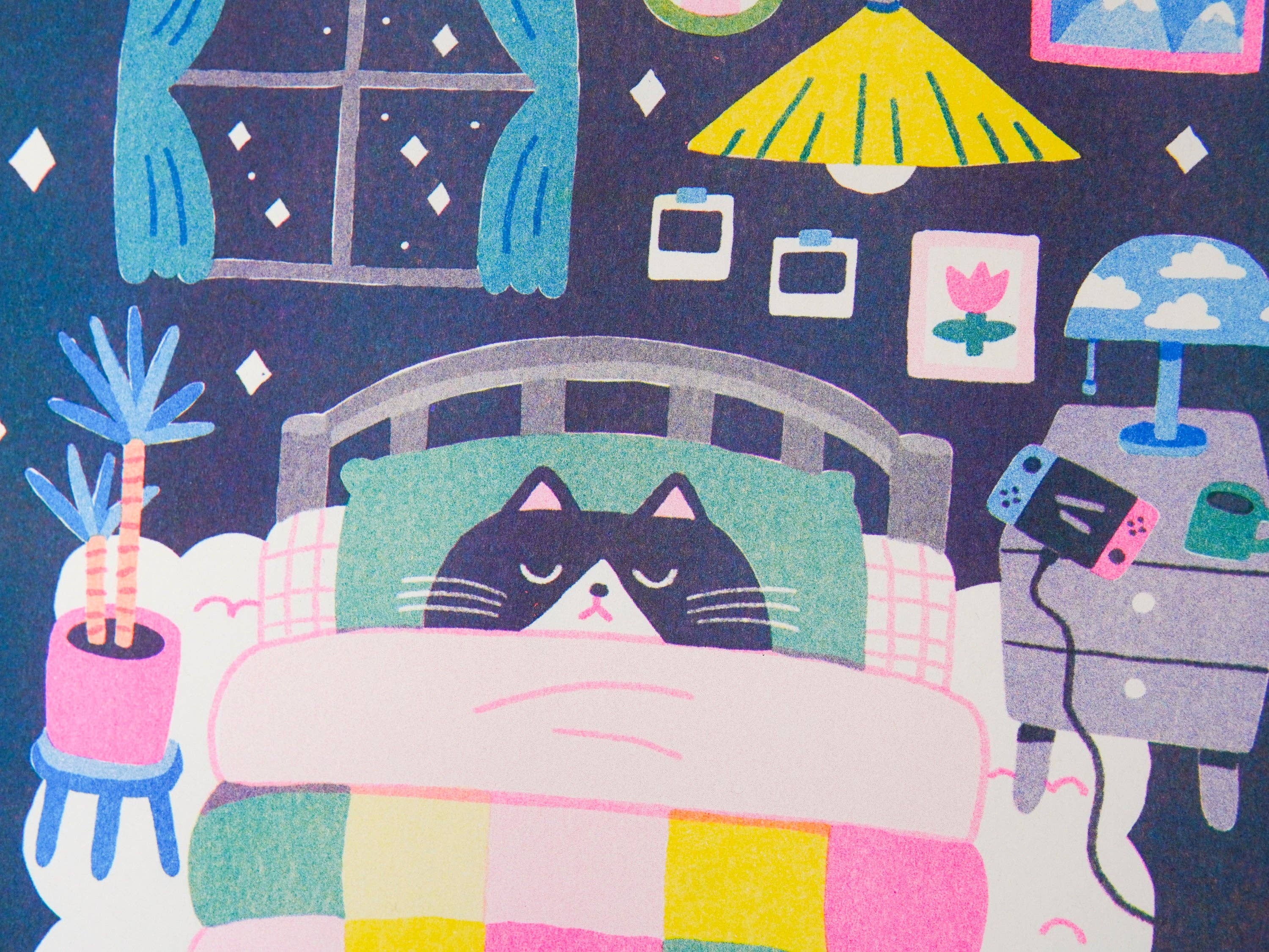 Megan Wang - Wholesale Art Print - Sleepy Cat Risograph Print1