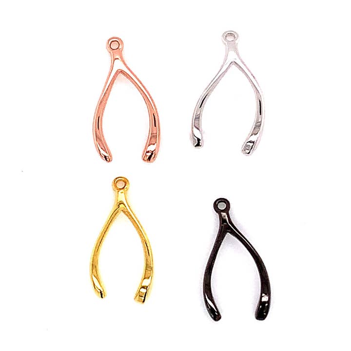 18K Plated Wishbone Lucky Charm For Necklace Bracelet, Silve for wholesale by The Bead Bazaar