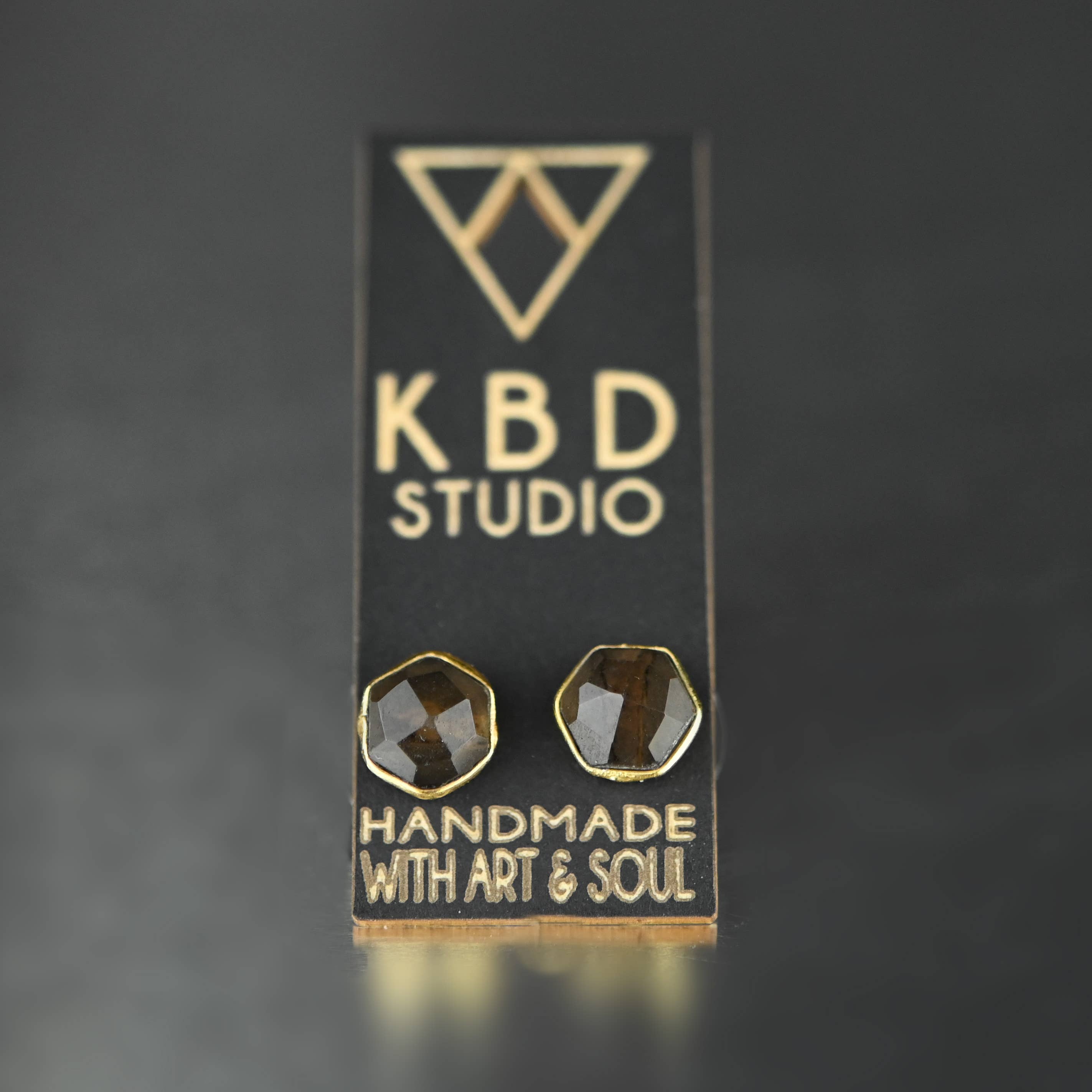 KBD Studio - Wholesale Stud/Post Earrings - Semi Precious Hexagon Gemstone Studs (8mm gold)20