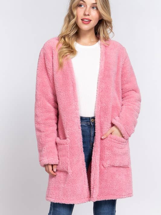 Active Basic | Active USA - Wholesale Jacket - Women's - Long Sleeve Open Front with Pocket Sherpa Jacket