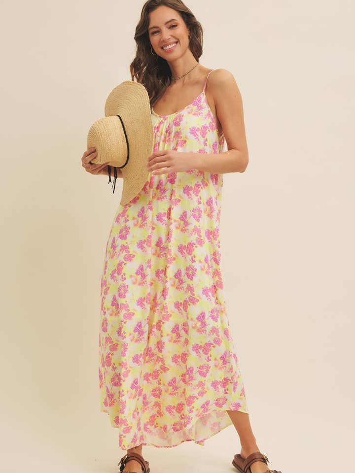 LOOSE FIT FLORAL PRINTED CAMI MAXI DRESS WITH SIDE POCKETS for wholesale by in february