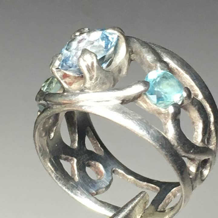 Aquamarine Multi-Stone Sterling Silver Ring (Size 8) for wholesale by Wildheart Crystals