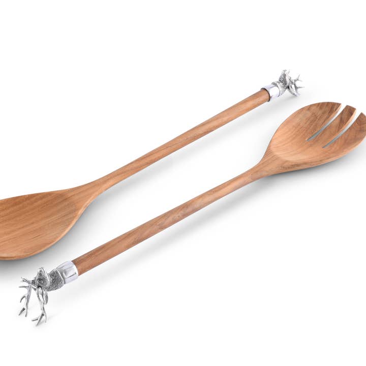 Elk Head Wood Salad Servers for wholesale by Vagabond House