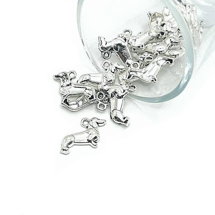 Guerrilla Charm - Wholesale Individual Charm/Pendant - Silver Dachshund Wiener Dog Charms, 13x12.8mm