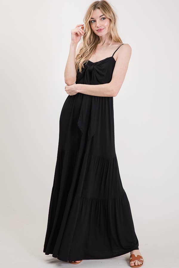 7th Ray - Vendita all'ingrosso Vestito - Donna - Abito lungo a balze con nodo frontale casual e spalline sottili D230733