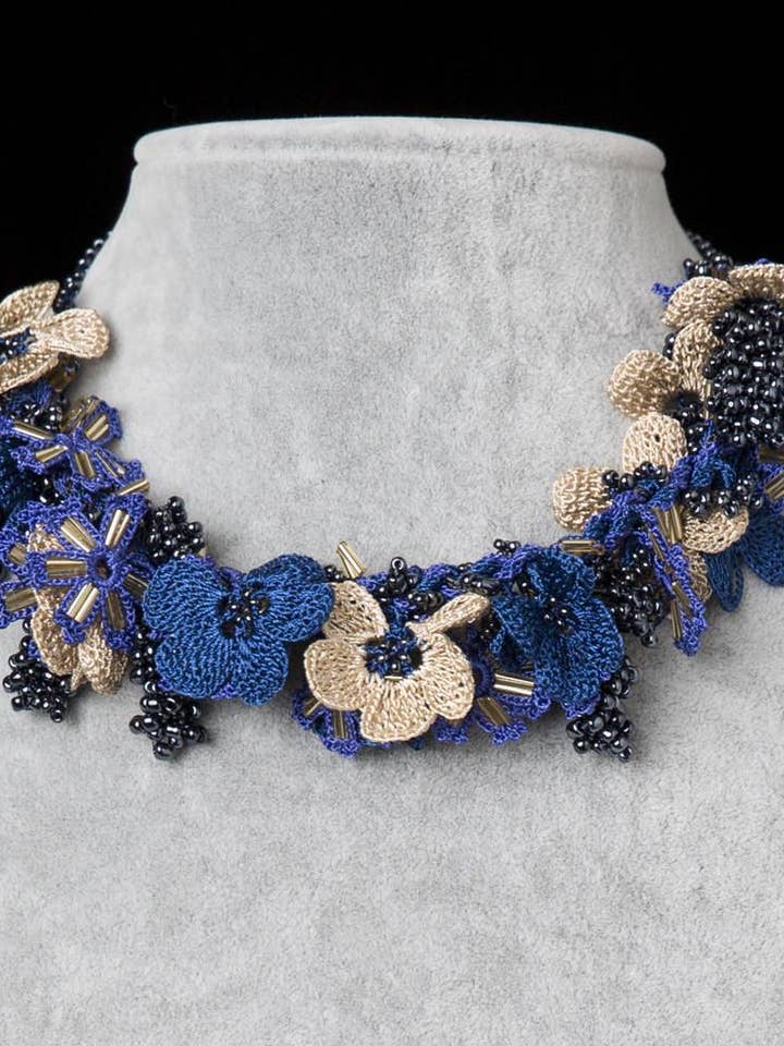 Bouquet Choker - Indigo and Beige for wholesale by Meredith Strauss