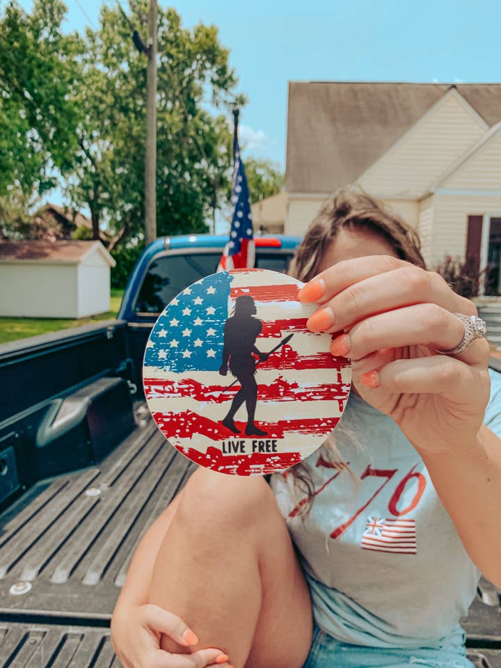 Special Edition Live Free America Flag Sticker for wholesale by The Original Neanderthal LLC