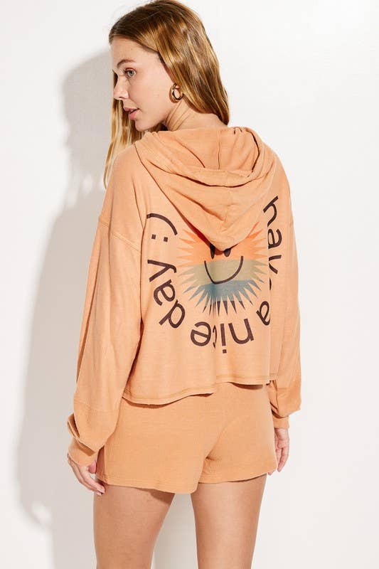 Peace Love Line - Wholesale Lounge Set - Women's - RAINBOW SMILE PRINT HOODIE AND SHORTS SET2