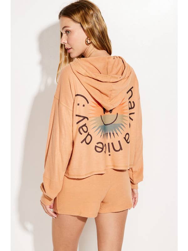 Peace Love Line - Wholesale Lounge Set - Women's - RAINBOW SMILE PRINT HOODIE AND SHORTS SET2