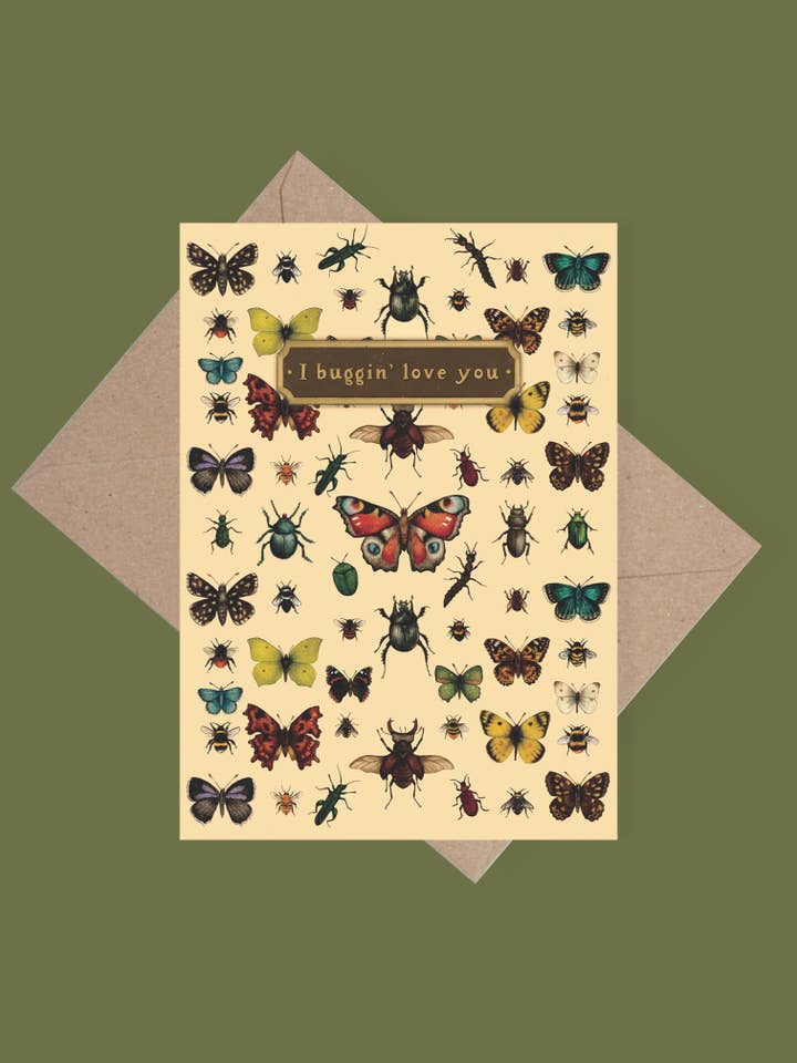 I buggin' love you insect greetings card for wholesale by Holly Sweet illustration