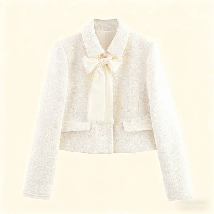 WHITE Lapel long-sleeved,bow tie lace-up suit jacket for wholesale on Faire
