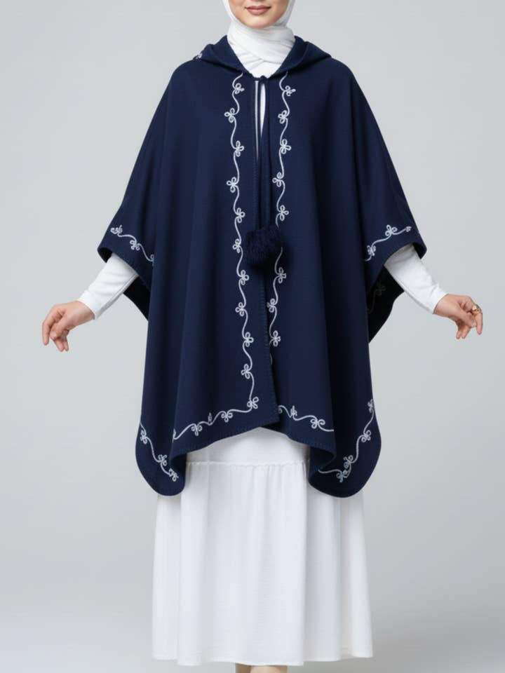 Embroidered & Hooded Winter Knit Cape for wholesale by Akoya Hijabs