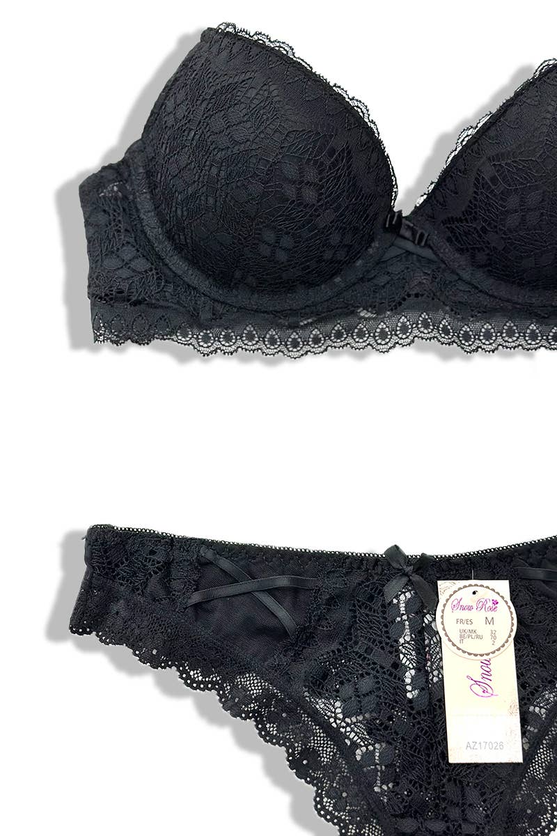 Belle Com'Elle - Vendita all'ingrosso Completino intimo - Donna - Set Reggiseno con Ferretto e Imbottitura + Perizoma in Pizzo C/AZ17026C7