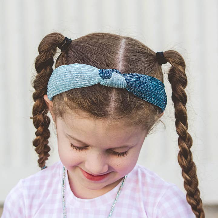 Frog Sac - Wholesale Fashion Headband - Kids - Two-Tone Pleated Knot Headband - Blue