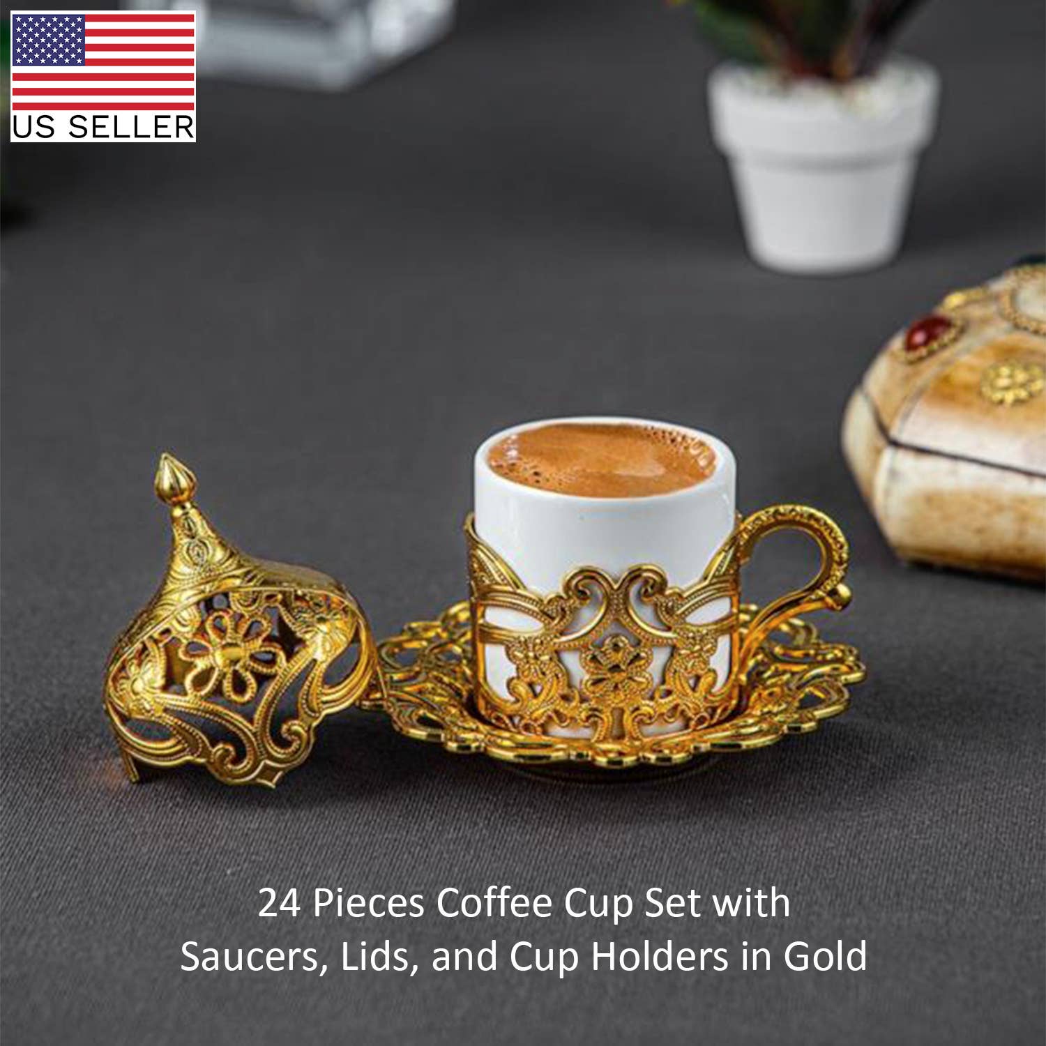 Hakan - Wholesale Coffee/Tea Cup - Floral Turkish Coffee Cups Set of 6, 24 Pieces Set, 2 Oz6