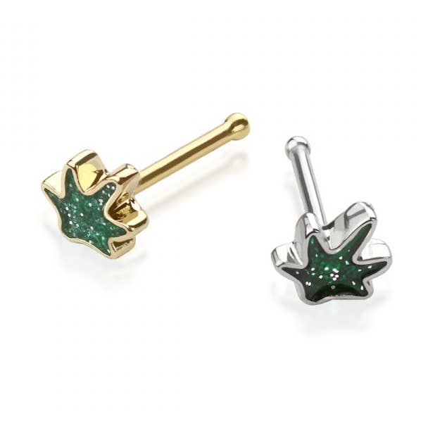 CLOU D'OS DE NEZ 316L EN FORME DE FEUILLE DE CANNABIS À PAILLETTES pour la vente par CRAVE