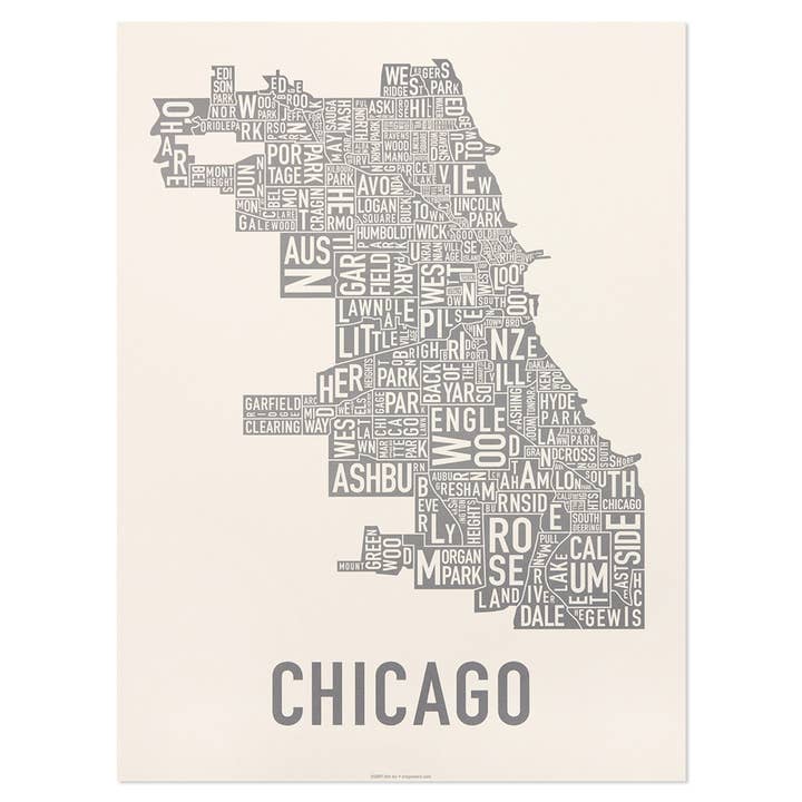 Ork Posters - Venta al por mayor Pósteres - Serigrafía del mapa del barrio de Chicago de 18" x 61 cm